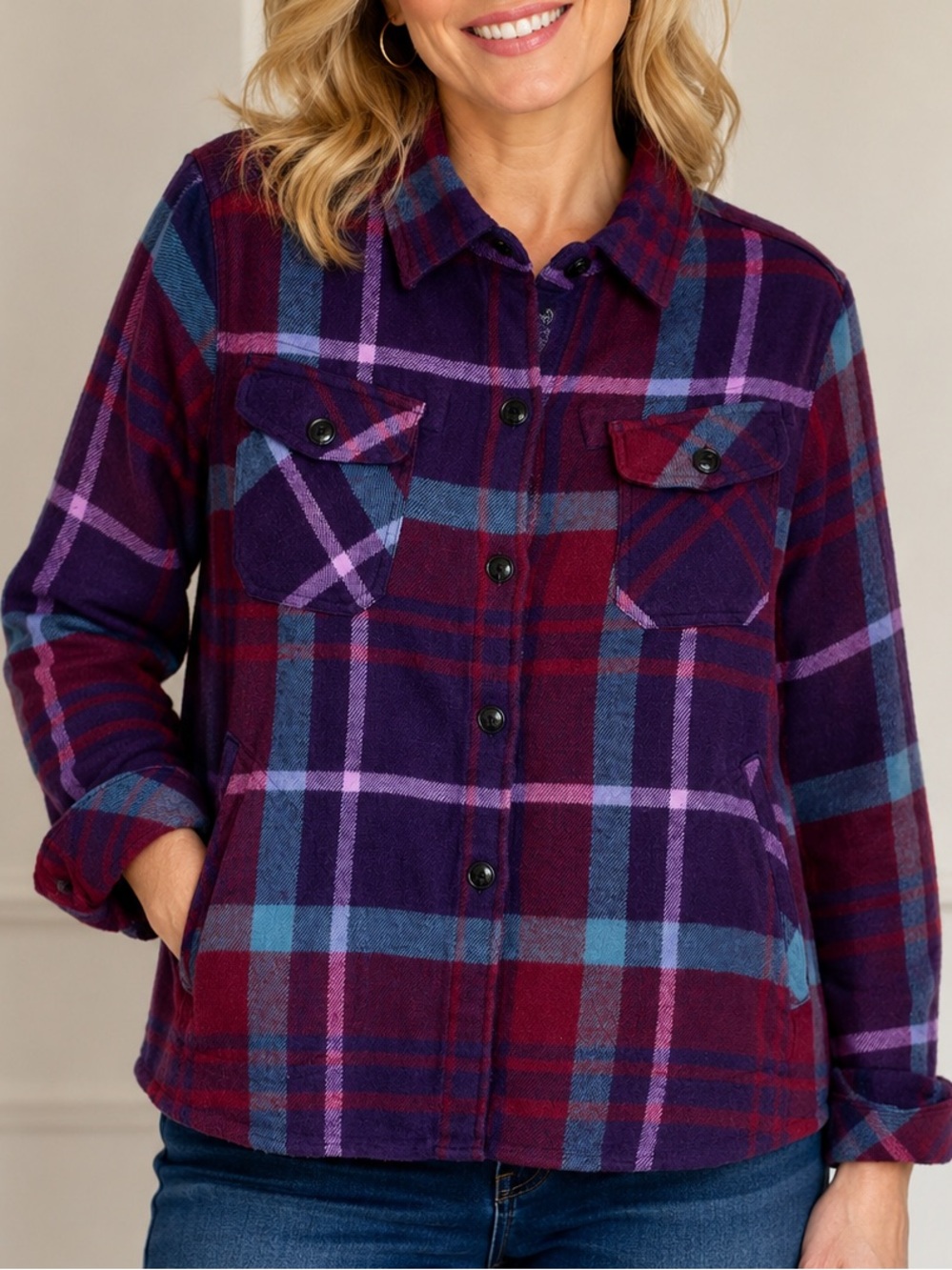 Woolrich Oxbow Bend Plaid Cotton Flannel Shirt Jacket Women’s M 100% cotton
